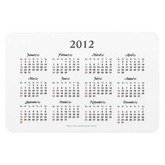 Eenvoudige 2012 kalender Premium Magnet Magneet (Horizontaal)