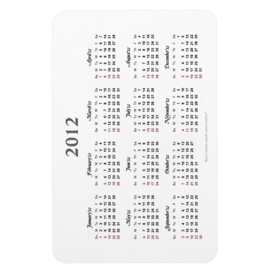 Eenvoudige 2012 kalender Premium Magnet Magneet (Verticaal)
