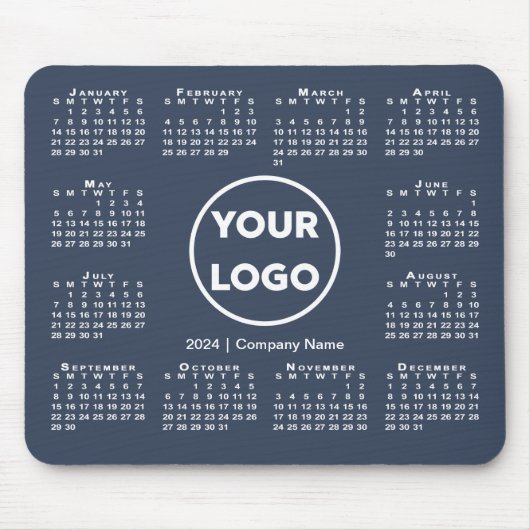 Eenvoudige 2024 Kalender Business Logo op Navy Blu Muismat (Voorkant)