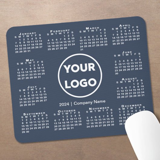 Eenvoudige 2024 Kalender Business Logo op Navy Blu Muismat