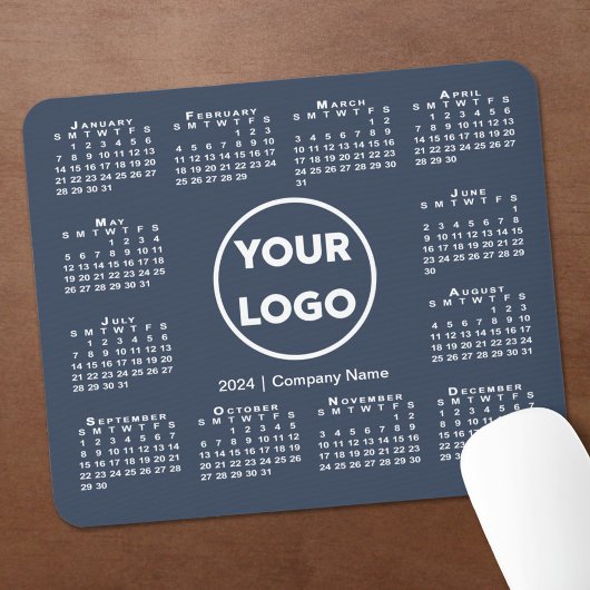 Eenvoudige 2024 Kalender Business Logo op Navy Blu Muismat