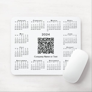 Eenvoudige 2024 Kalender Business QR Code op Wit Muismat