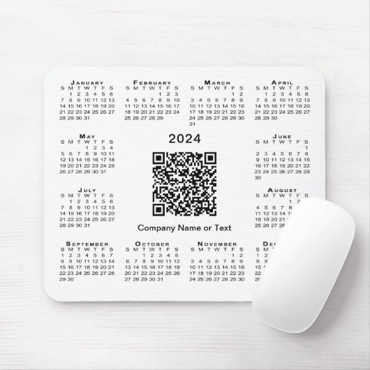 Eenvoudige 2024 Kalender Business QR Code op Wit Muismat (Met muis)