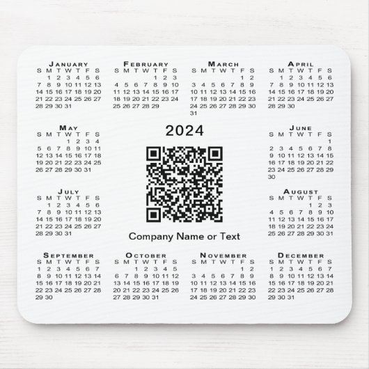 Eenvoudige 2024 Kalender Business QR Code op Wit Muismat (Voorkant)
