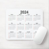 Eenvoudige 2024 witte achtergrond kalender muismat (Met muis)
