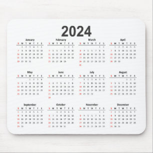 Eenvoudige 2024 witte achtergrond kalender muismat