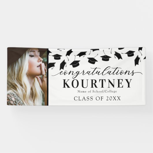 Eenvoudige 2025 Afstuderen fotobanner Spandoek (Horizontaal)