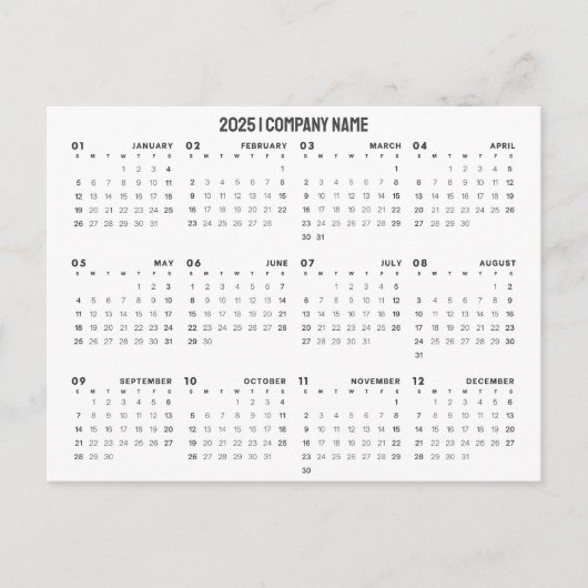 Eenvoudige 2025 Kalender Bedrijfsnaam | Willekeuri Briefkaart (Voorkant)