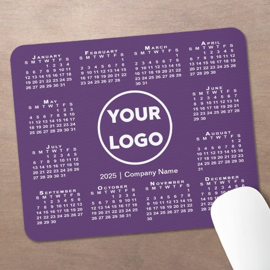 Eenvoudige 2025 Kalender Business Logo op Paarse Muismat