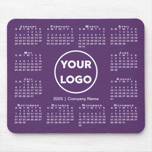 Eenvoudige 2025 Kalender Business Logo op Paarse Muismat (Voorkant)