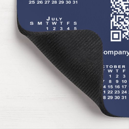 Eenvoudige 2025 Kalender Business QR Code op Navy Muismat (Hoek)