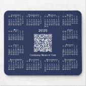 Eenvoudige 2025 Kalender Business QR Code op Navy  Muismat (Voorkant)