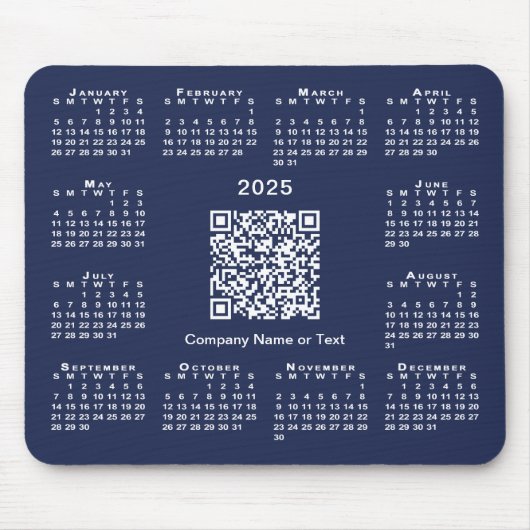 Eenvoudige 2025 Kalender Business QR Code op Navy Muismat (Voorkant)