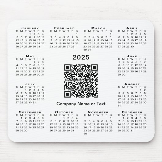 Eenvoudige 2025 Kalender Business QR Code op Wit Muismat (Voorkant)