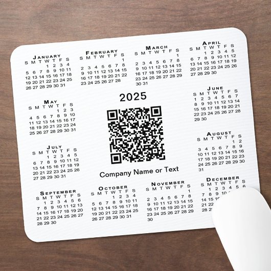 Eenvoudige 2025 Kalender Business QR Code op Wit Muismat