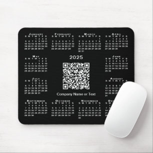Eenvoudige 2025 Kalender Business QR Code op Zwart Muismat