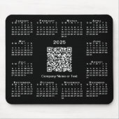 Eenvoudige 2025 Kalender Business QR Code op Zwart Muismat (Voorkant)