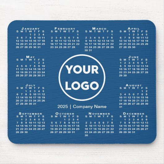 Eenvoudige 2025 Kalender Zakelijke Logo op Blauw Muismat (Voorkant)