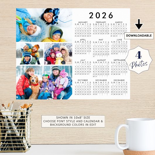 Eenvoudige 2026 Agenda 4 Foto Collage Poster