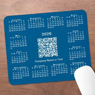 Eenvoudige 2026 Agenda Zakelijke QR-code op Blauw Muismat