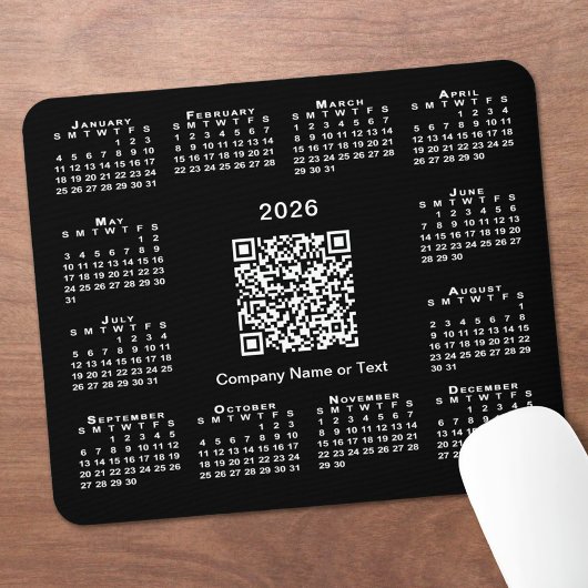 Eenvoudige 2026 Agenda Zakelijke QR-code op Zwart Muismat