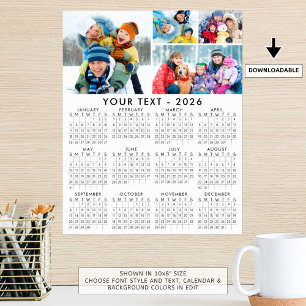 Eenvoudige 2026 Kalender 4 Photo Collage Poster