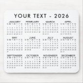 Eenvoudige 2026 Kalender Aangepaste kleuren Muismat (Voorkant)