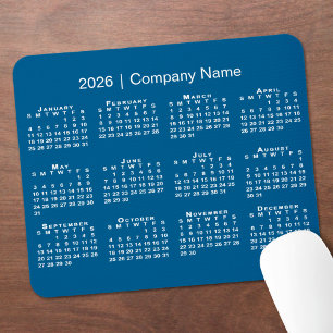 Eenvoudige 2026 Kalender Bedrijfsnaam op Blauw Muismat