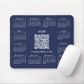 Eenvoudige 2026 Kalender Business QR Code op Navy  Muismat (Met muis)
