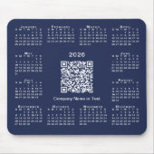 Eenvoudige 2026 Kalender Business QR Code op Navy  Muismat (Voorkant)
