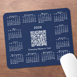 Eenvoudige 2026 Kalender Business QR Code op Navy  Muismat