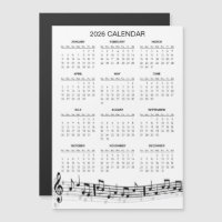 Eenvoudige 2026 kalender met muzieknoten | magneet