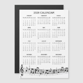 Eenvoudige 2026 kalender met muzieknoten | magneet
