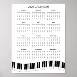 Eenvoudige 2026 kalender met pianotoetsen |  poster