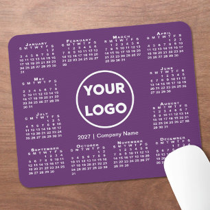 Eenvoudige 2027 Kalender Zakelijk Logo op Paars Muismat
