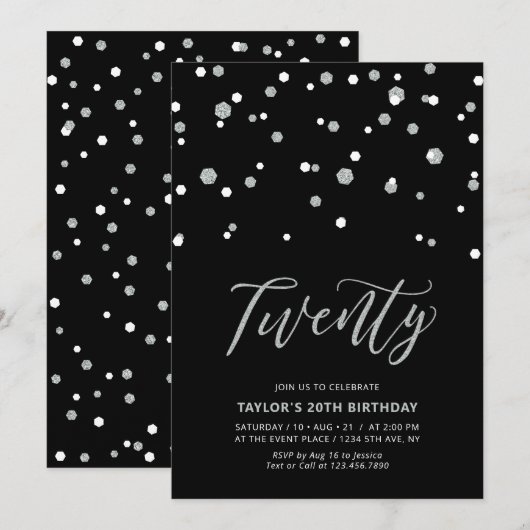 Eenvoudige 20e verjaardag van Black & Silver Simpl Kaart (Voorkant / Achterkant)