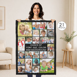 Eenvoudige 21 fotocollage gepersonaliseerd uw kleu fleece deken
