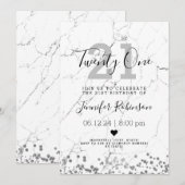 Eenvoudige 21e verjaardag van de zilveren marmer kaart (Voorkant / Achterkant)