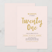 Eenvoudige 21e verjaardag van Gold & Blush Pink Kaart (Voorkant / Achterkant)