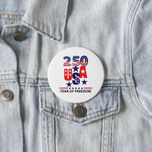 Eenvoudige 250e Amerikaanse onafhankelijkheidsdag Ronde Button 7,6 Cm
