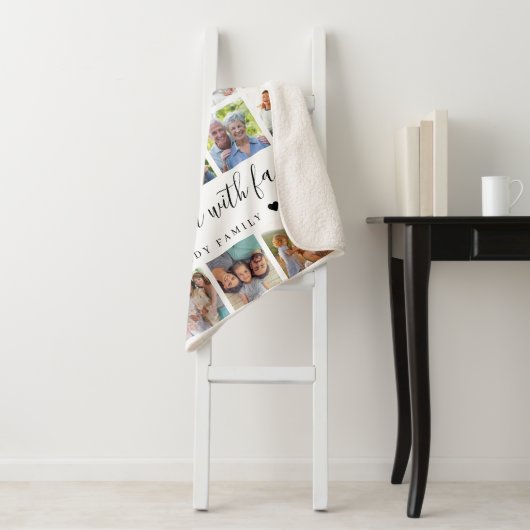 Eenvoudige 25 Photo Collage Life Quote Familienaam Sherpa Deken (In situ)