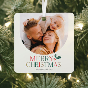 Eenvoudige 2 Foto Boog Kleurrijke Prettig Kerstfee Metalen Ornament