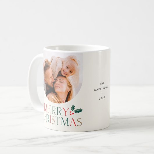 Eenvoudige 2 foto boog kleurrijke vrolijke kerst koffiemok (Voorkant links)