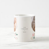 Eenvoudige 2 foto boog kleurrijke vrolijke kerst koffiemok (Center)