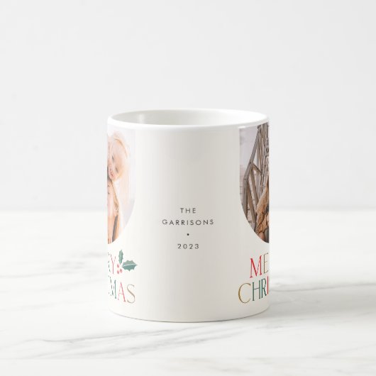 Eenvoudige 2 foto boog kleurrijke vrolijke kerst koffiemok (Center)