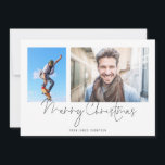 Eenvoudige 2 foto collage naam Merry Christmas Feestdagenkaart<br><div class="desc">Eenvoudige 2 foto collage naam Merry Christmas Kaart. Vervang de twee voorbeeldfoto's eenvoudig door uw eigen foto en personaliseer deze met uw begroeting en naam onderaan. Vrolijk kerstfeest is in een stijlvol setscript. Ook verkrijgbaar als afdrukbare digitale download.</div>