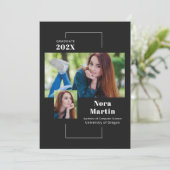 Eenvoudige 2 foto Graduatie Zwart Wit Aankondiging (Staand voorkant)
