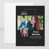 Eenvoudige 2 foto Graduatie Zwart Wit Aankondiging (Voorkant / Achterkant)