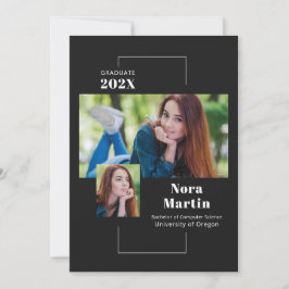 Eenvoudige 2 foto Graduatie Zwart Wit Aankondiging