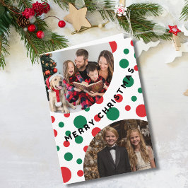 Eenvoudige 2 Foto Kerstmis Groen en Rood Stippen Kaart